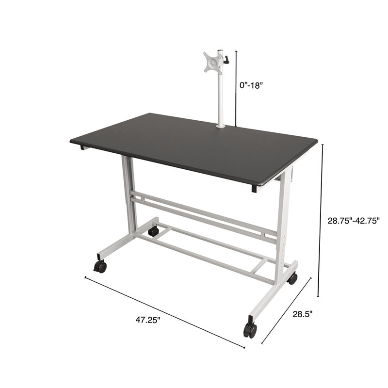 Zarella Adjustable Metal Base Standing Desk, 42.75" H x 47.25" W x 28.5" D, Silver/Black