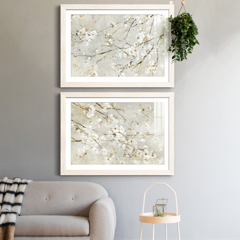 Blossom Confetti - ensemble de 2 peintures encadrées, H 31,5 po x l 47 po x P 1,5 po, Papier encadré blanc