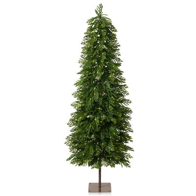 Grand 6ft Artificial Norfolk Island Pine Christmas Tree - Includes 170 Warm White LED Lights - Modern Slim Faux Pine Tree with Heavy-Duty Iron Plate Base for Elegant Holiday Decor