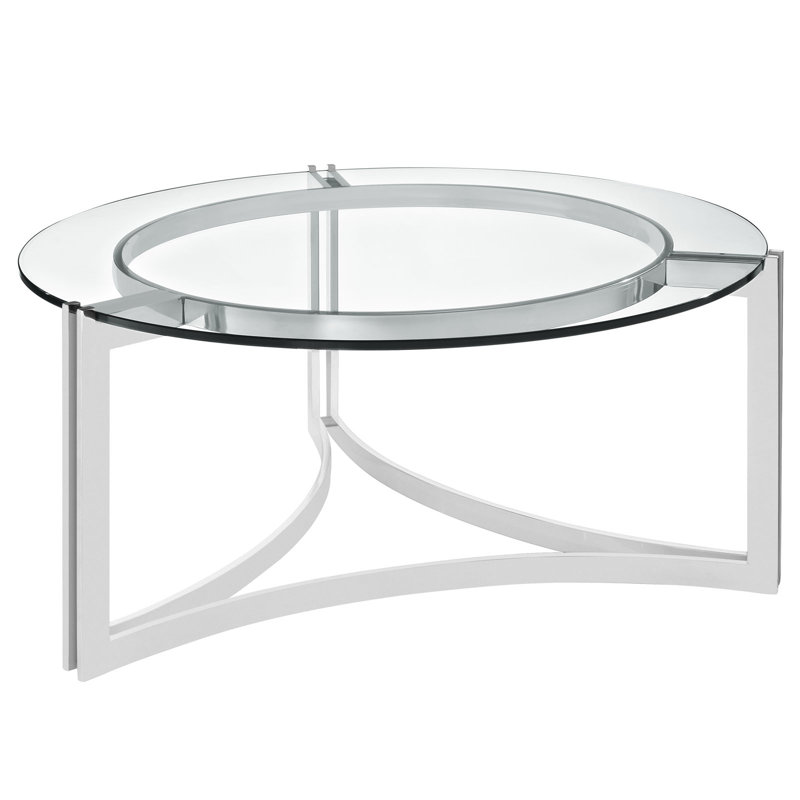 Elegant 31" Round Stainless Steel and Glass Coffee Table