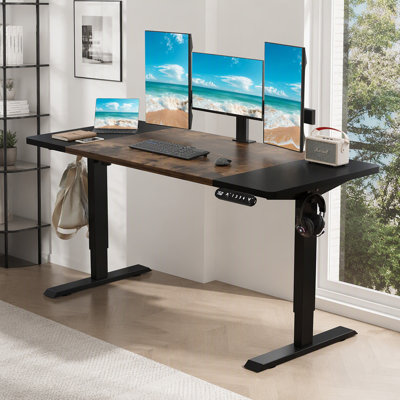 Bureau pour travailler debout électrique à hauteur réglable de 63 po x 30 po, bureau pour travailler debout et debout avec planche d'épissure (bureau + cadre à moteur simple)