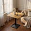 Table de salle à manger carrée compacte pour deux personnes - Plateau moderne en bambou et pied central en métal noir