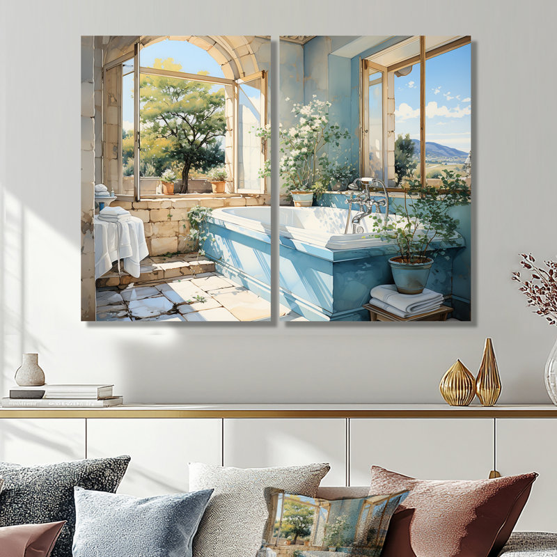 «Bathroom Bathroom Fresh» - art mural bleu, Wrapped Canvas, Does Not Apply, 36" H x 48" W