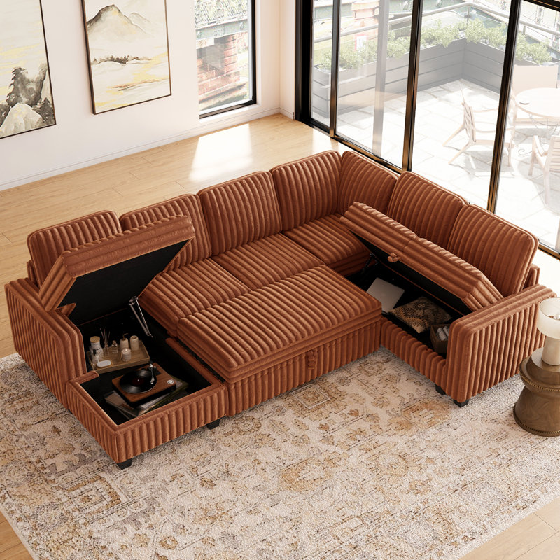  Grand canapé modulaire convertible en U de 105,1 po de large Isolde Longi, Brun