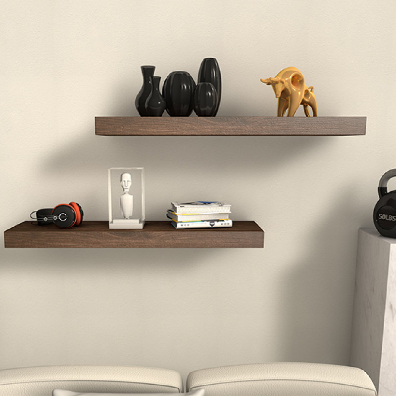 Chalissa 2 Piece Solid Wood Floating Shelf, Walnut, 1.57" H x 30" W x 6" D