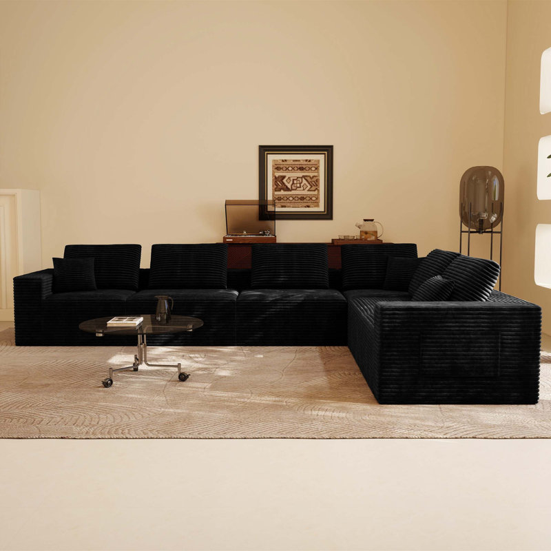 Modular Sectional Sofa with Plush Corduroy Fabric, No-Assembly Comfort, 23.62" H x 141.73" W x 106.3" D