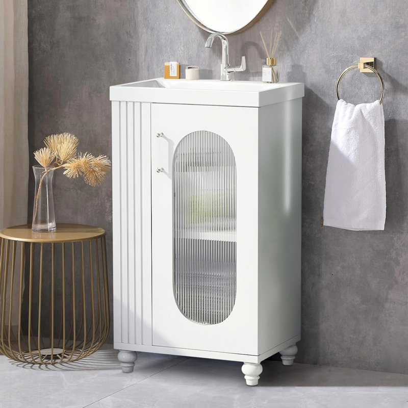 Meuble-lavabo de salle de bain avec lavabo, tablette à deux niveaux, tablette réglable, Blanc
