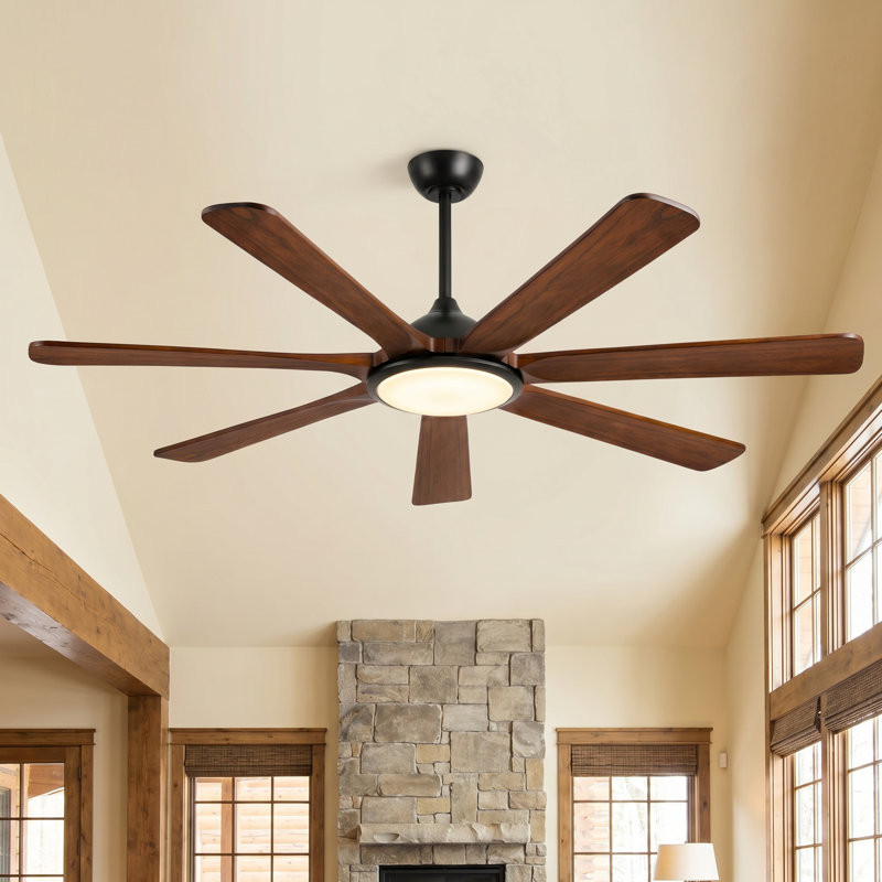 Ventilateur de plafond intelligent avec lumière 60 po / 72 po, commande vocale Alexa Google, 7 pales en bois massif, moteur à courant continu silencieux, débit d'air élevé de 8250 pi³ / min, DEL à intensité variable, grand ventilateur de plafond moderne pour le salon, la chambre à coucher et la ferme