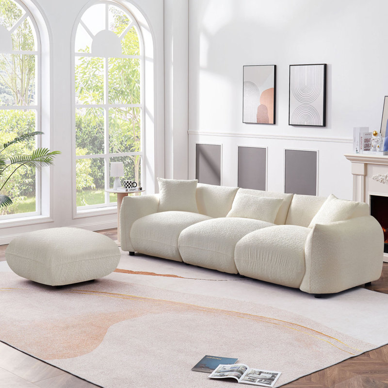Canapé moderne à 3 places avec repose-pieds et repose-pieds Modern Mid-Century