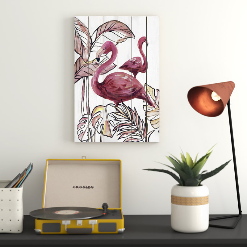 « rose flamant rose i »-impression sur bois, H 18 po x l 12 po