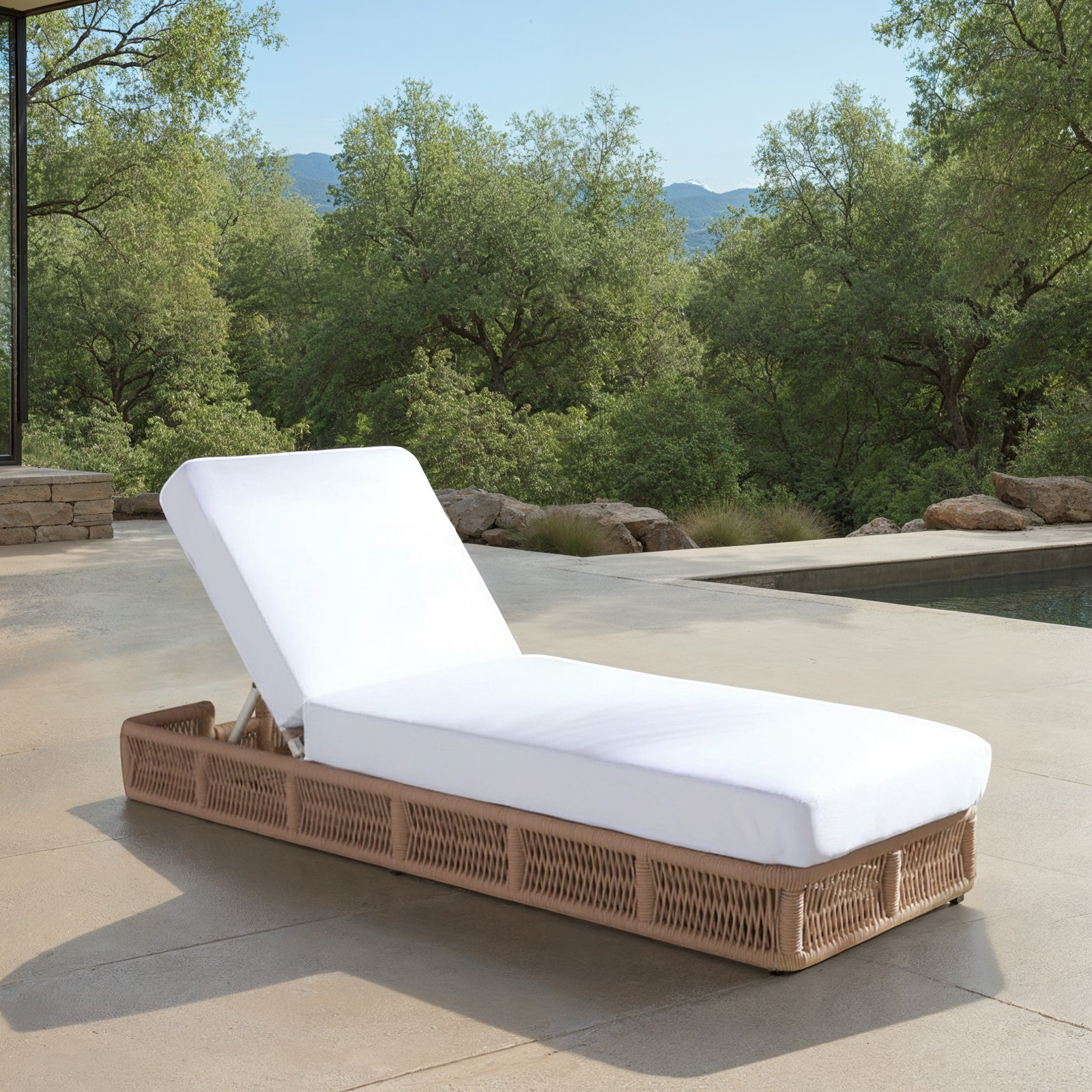 Langley 25" Patio Chaise Lounge, Tan Frame/White Cushion