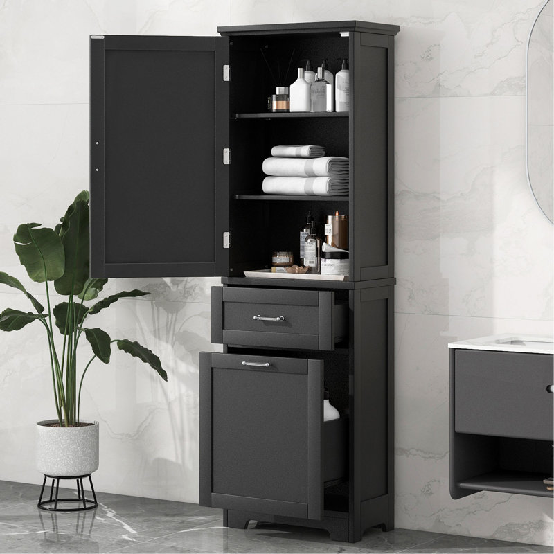 Tall Bathroom Storage Cabinet, Freestanding Storage Cabinet With Two Different Size Drawers And Adjustable Shelf, MDF Board With Painted Finish