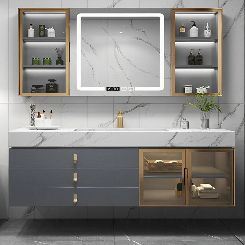Armoire murale moderne et simple., Gris, H 19,69 po x l 66,93 po x P 21,65 po