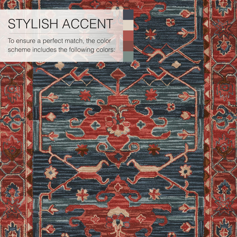 Corla Oriental Handmade Tufted Wool Red/Blue Area Rug, Rectangle 5' x 8'