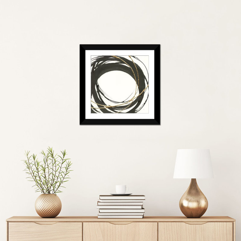 «Gilded Enso III», impression sur toile, H 16 po x l 16 po x P 1 po, Papier beaux-arts encadré noir, Blanc