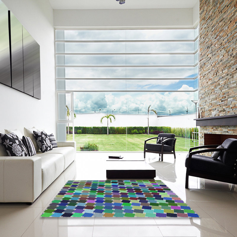 Tapis bleu à motif géométrique Kober, Carré 8 pi