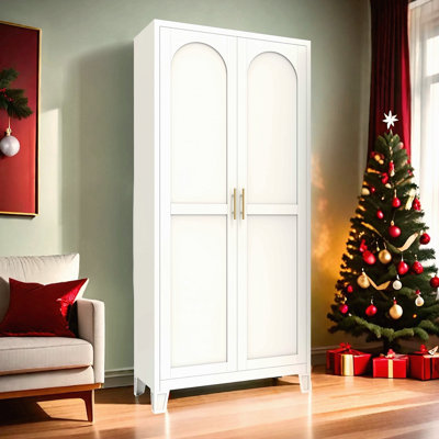 Armoire de rangement 71 po à 2 portes galbées, armoire de rangement en métal avec portes et tablettes réglables, pour chambre à coucher, salon, cuisine