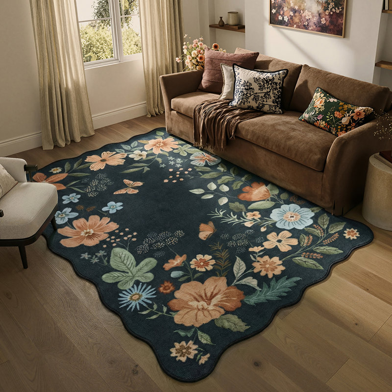Garbrand Machine Washable Floral Farmhouse Area Rug with Non-Slip Backing for Living Room, Dining Room, Bedroom