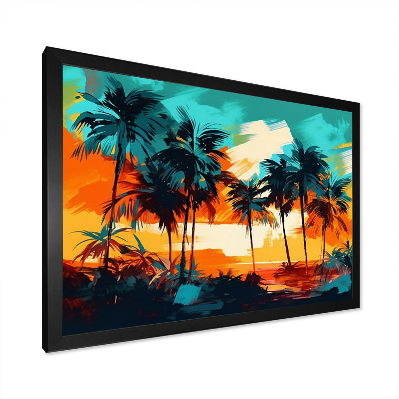 Vibrant Palm Trees IV - impression, H 12 po x l 20 po x P 1 po, Cadre photo noir