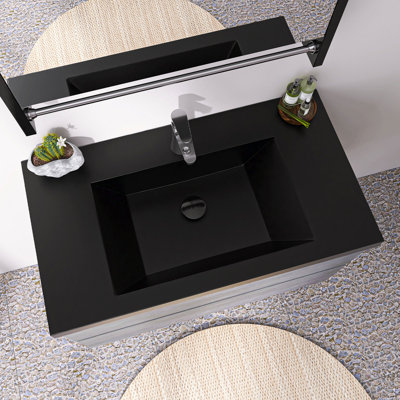 Meuble-lavabo mural 24 po avec lavabo à sable en quartz facile à nettoyer et armoires à fermeture en douceur pré-assemblé