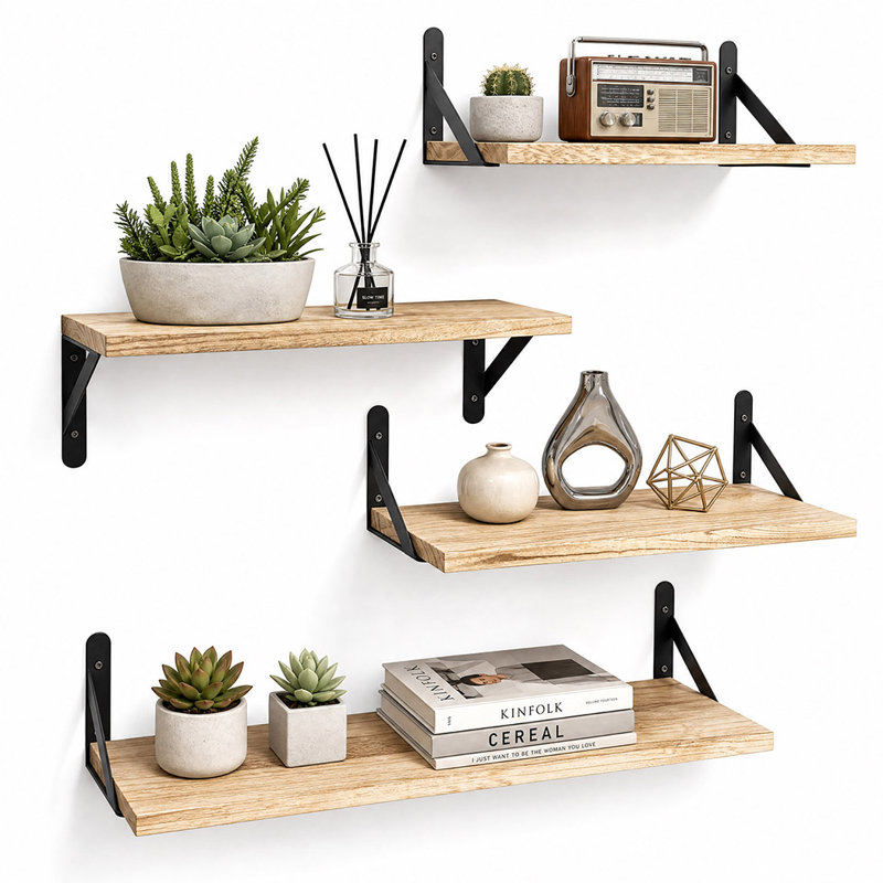 Paulownia Wood, Metal Floating Shelf