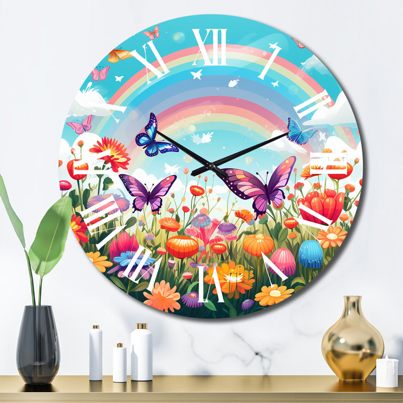Horloge murale en métal mauve Butterfles, Grand