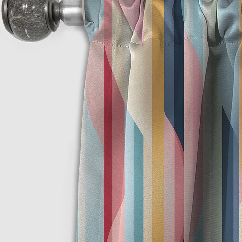 Rétro rayures pastel et motif tourbillon - Rideau rayé occultant - 1 panneaux, L 52 po x L 63 po