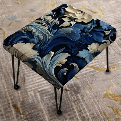 Cobalt Blue And White Victorian Floral Pattern - Floral Rectangle Ottoman
