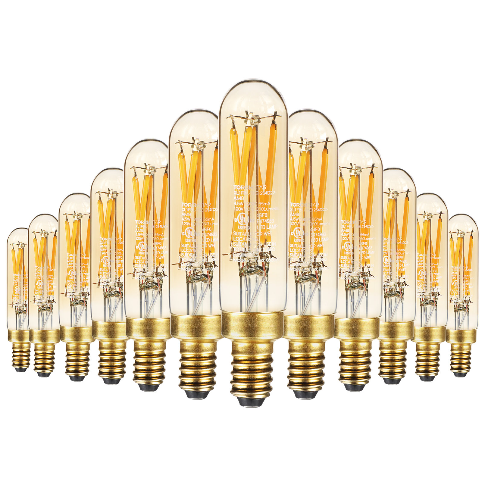 TORCHSTAR T25 Tubular Edison Bulbs, Dimmable T6 LED Bulb, E12 Candelabra  Bulb, 4.5W, Amber Warm Glass