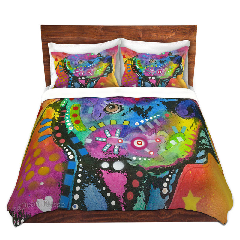 DiaNoche King Duvet Cover Sets Microfiber by Dean Russo - Psychedelic Labrador Dog, Queen Duvet Cover + 2 Standard Shams