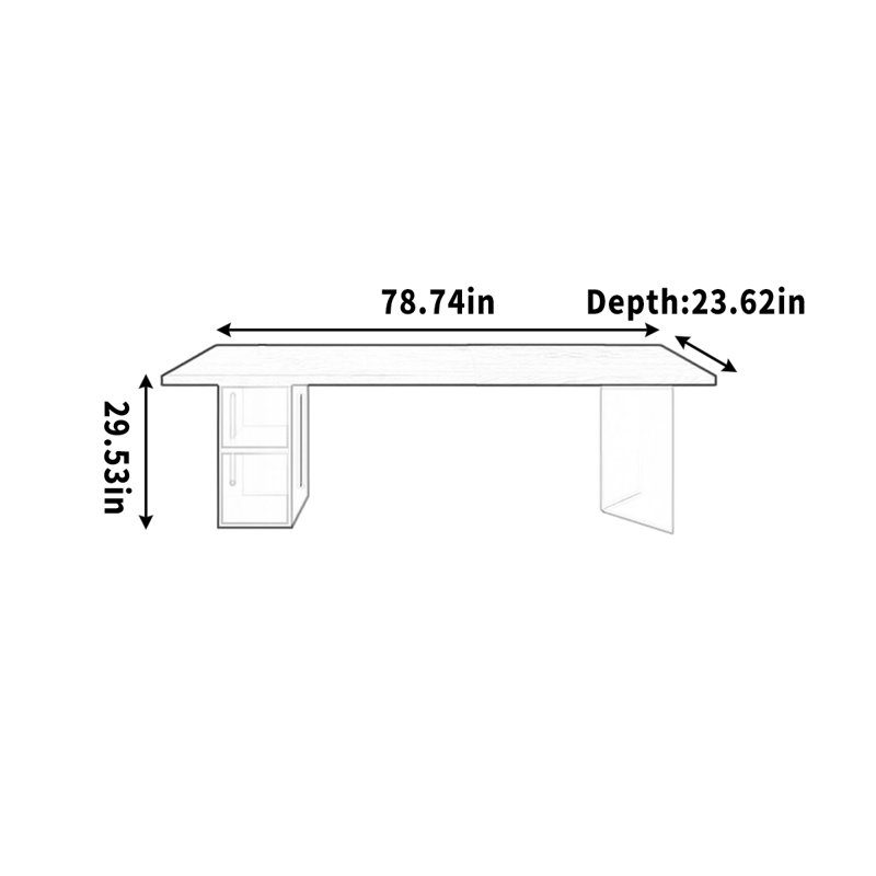 Bureau d'étude en bois massif noir pour un usage domestique, H 29,53 po x l 78,74 po x P 23,62 po