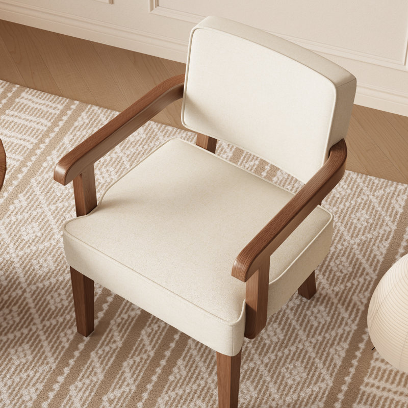 Ensemble de 2 fauteuils en bois massif rembourrés de suède beige