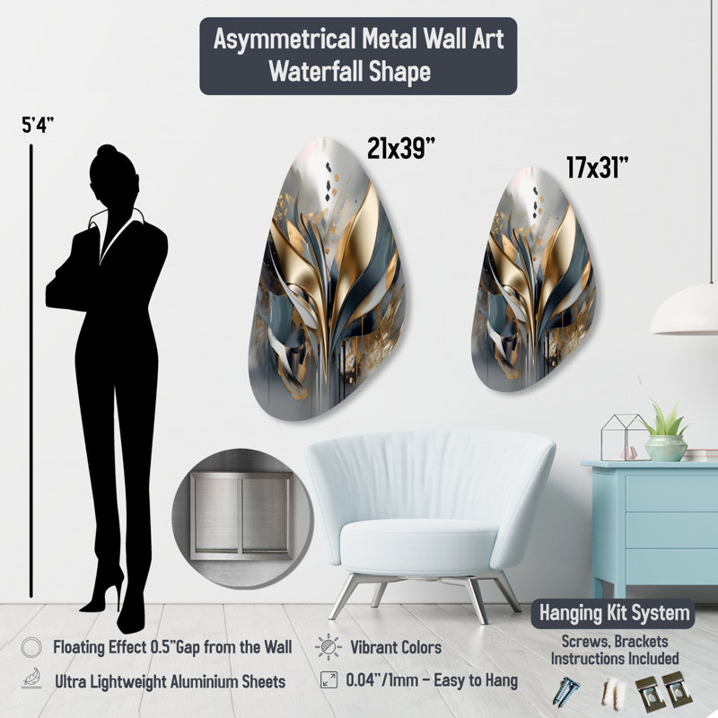 Codey - Op Art, décoration murale de forme unique en métal, reproduction d'art asymétrique moderne, H 31 po x l 17 po