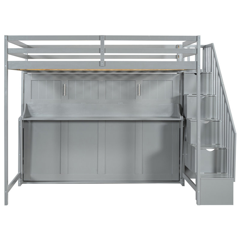 Lit gris avec système hydraulique intelligent - Optimisez votre espace et votre bureau, idéal pour les petits appartements