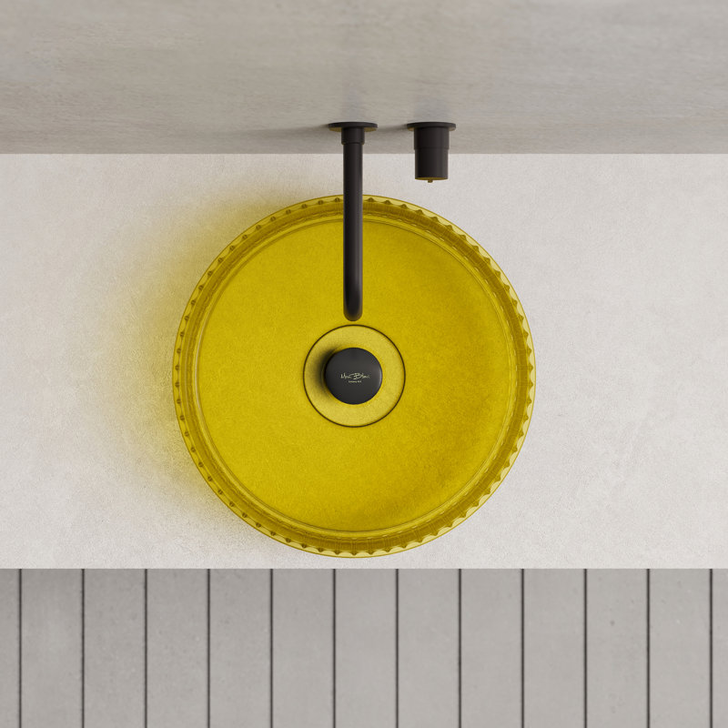 MonBlari 15" Round Resin Vessel Sink Lemon Yellow with, Yellow