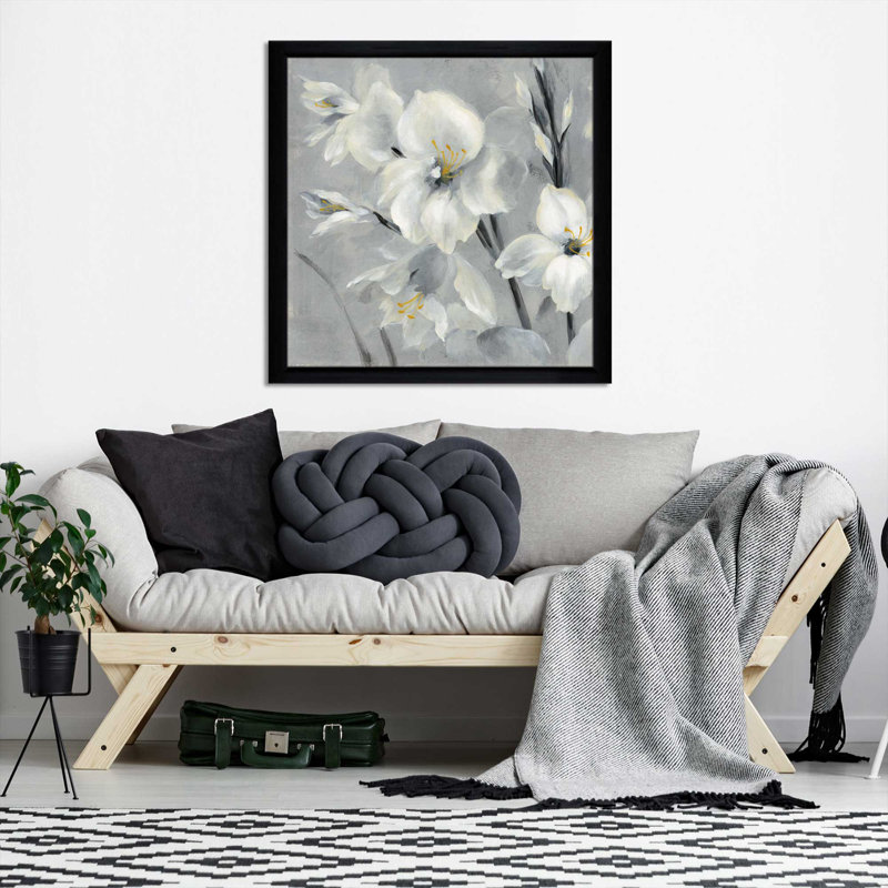 « fleurs on gray ii », reproduction de peinture à l’acrylique, H 27,5 po x l 27,5 po x P 0,75 po