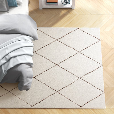 Tapis ivoire / brun touffeté à la main à motif géométrique Chapell