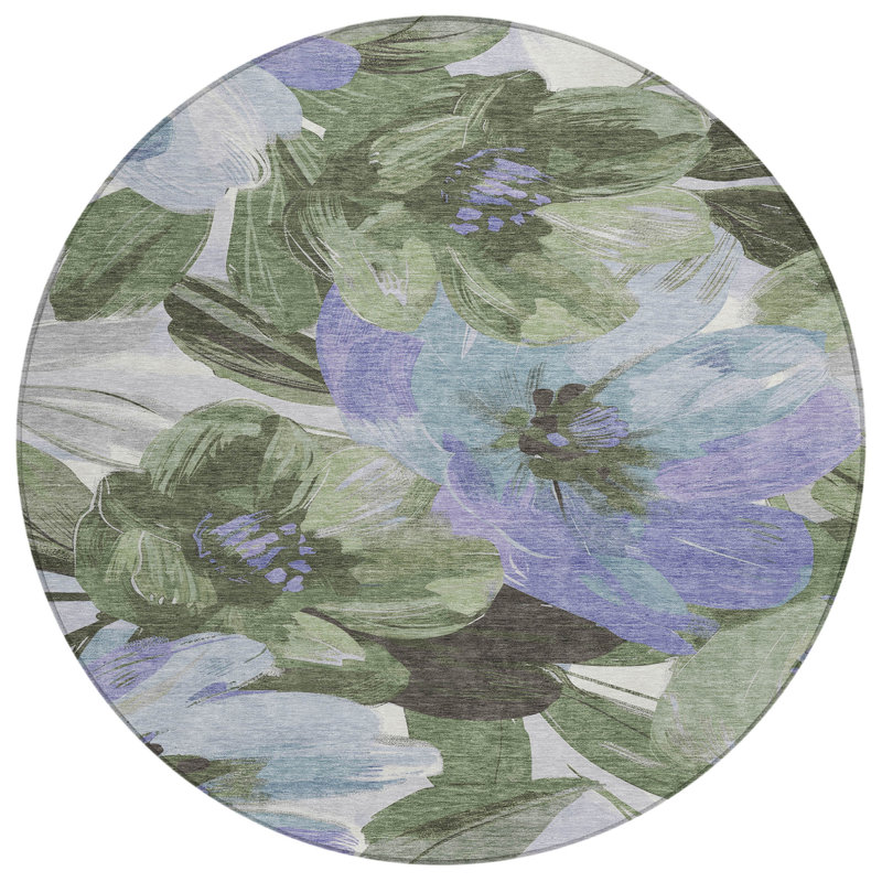 Machine Washable Indoor/Outdoor Claudian ACN1489 Olive Rug, Round 8'