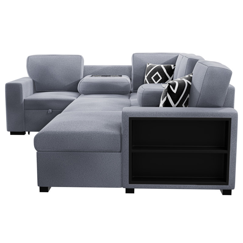 Canapé modulaire convertible 4 pièces Willis, Boucle gris