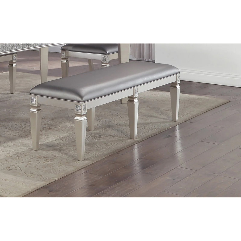 Silver Gray Bench With Modern Style - 60" Long Upholstered Seat Sparkling Embellishments In Accents For Home Interior