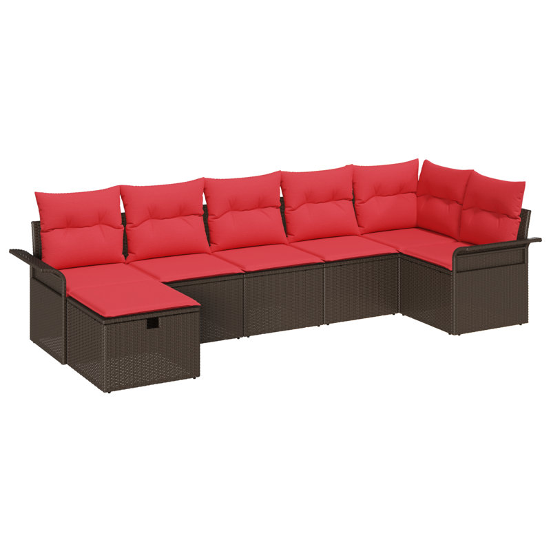 Ensemble de canapé de jardin avec coussin 7 pièces vidaXL, Structure brune / coussin rouge