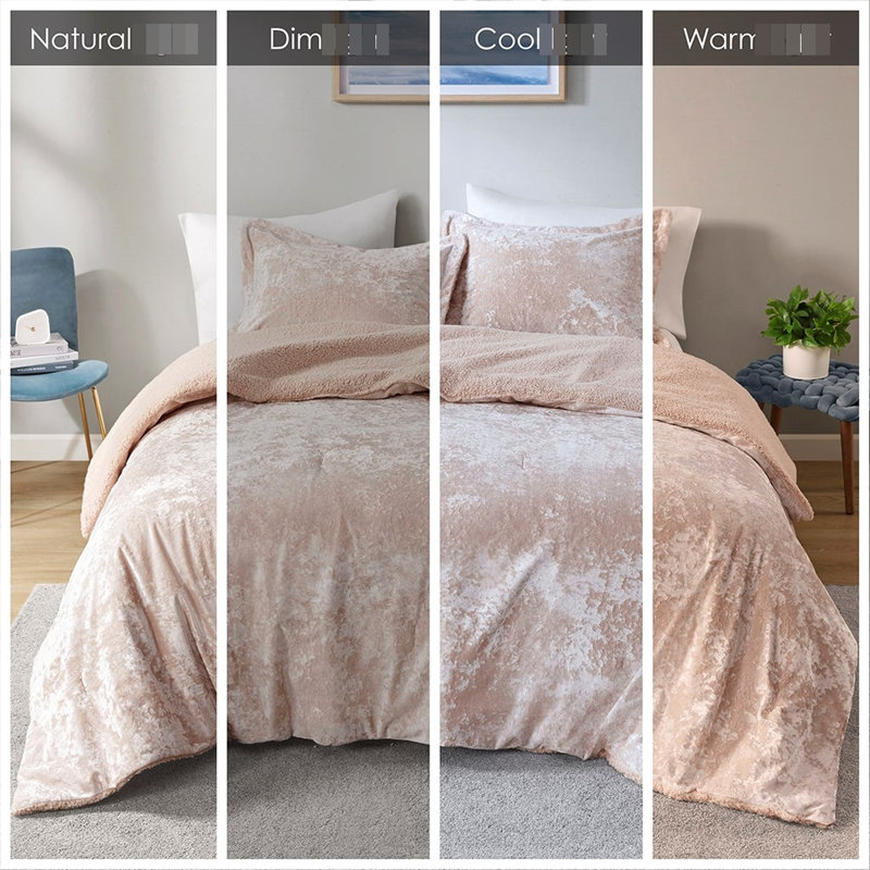 King/ King Comforter - Warm And Backing Pink Crushed Velvet