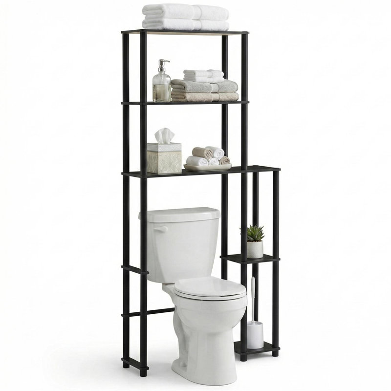 Turn N Tube Toilet Space Saver with 5 Shelves Espresso and Black Bathroom Storage Organizer Shelf, Espresso/Black