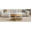 Table basse moderne à plateau relevable avec rangement et 3 repose-pieds blanc et naturel