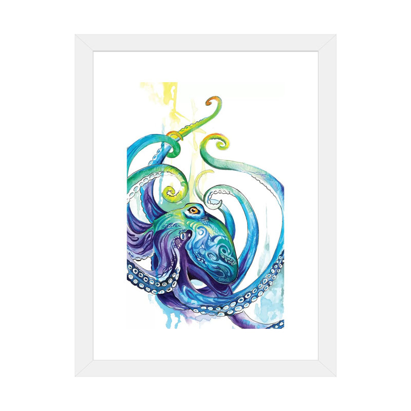 " Octopus " by Katy Lipscomb, 24" H x 16" W x 1" D, White Framed Paper