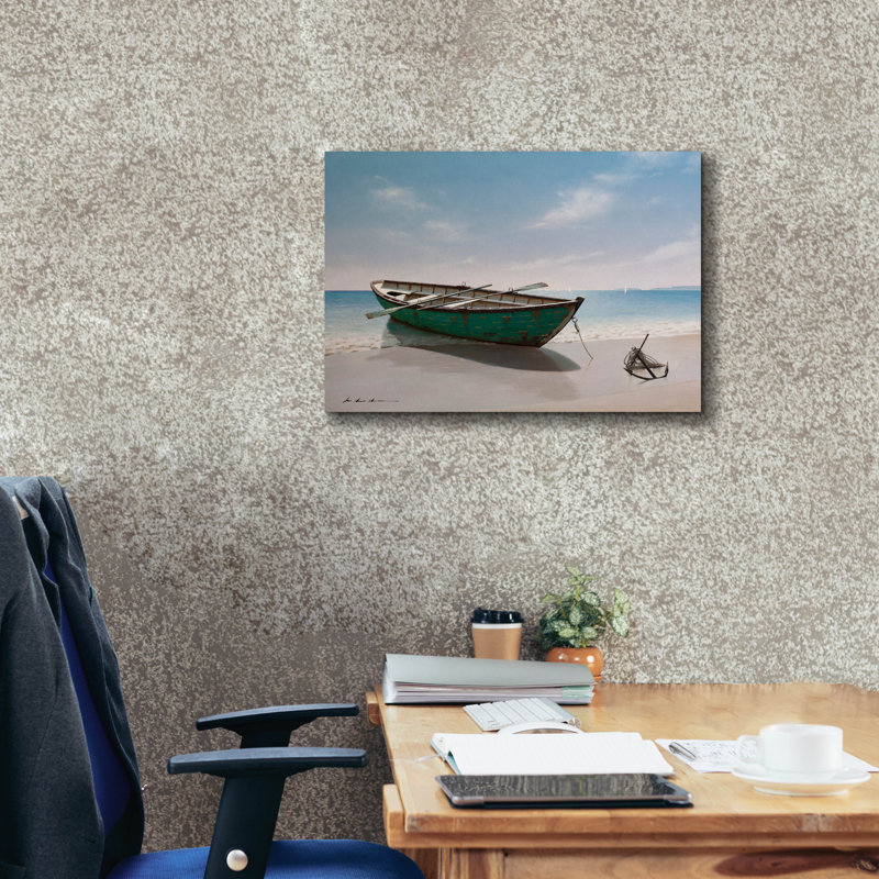 «Green Boat» par Zhen-Huan Lu, art mural sur toile, H 18 po x l 26 po x P 0,75 po