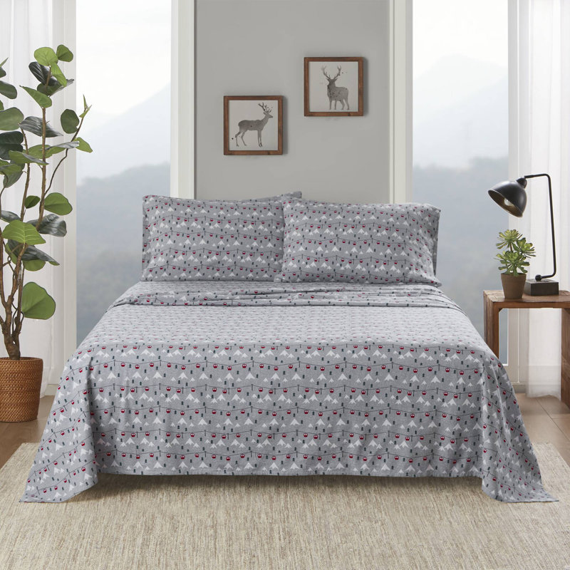 Ensemble de draps imprimés Woodland Winter, Housse de couette grand + 4 pièces supplémentair, 5, Gris