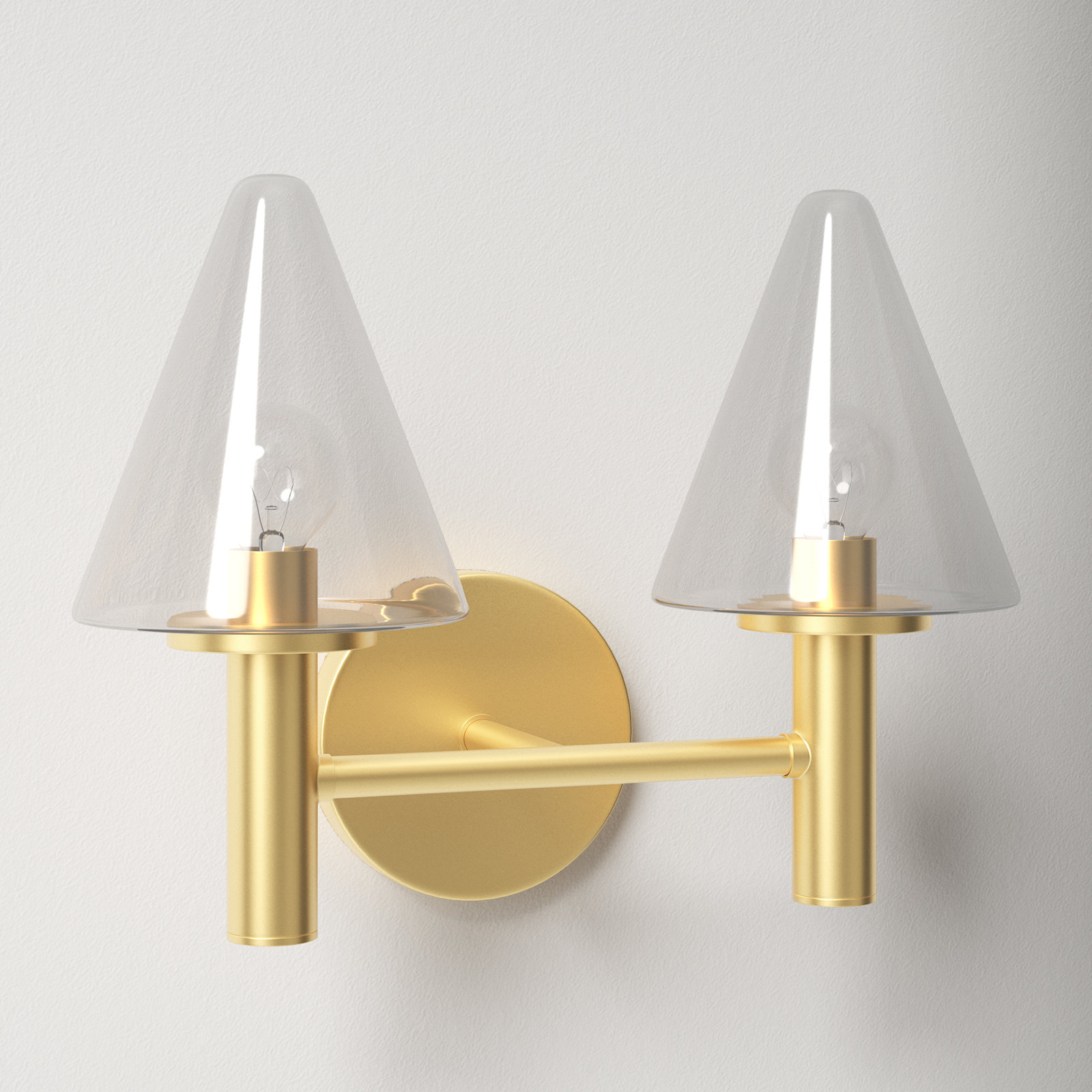 2 Light Transparent Vanity Light, Aged Brass