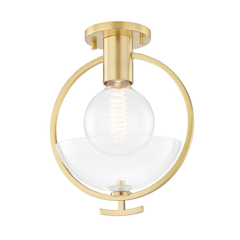 Plafonnier semi-encastré 1 lumière 9 po , Laiton vieilli