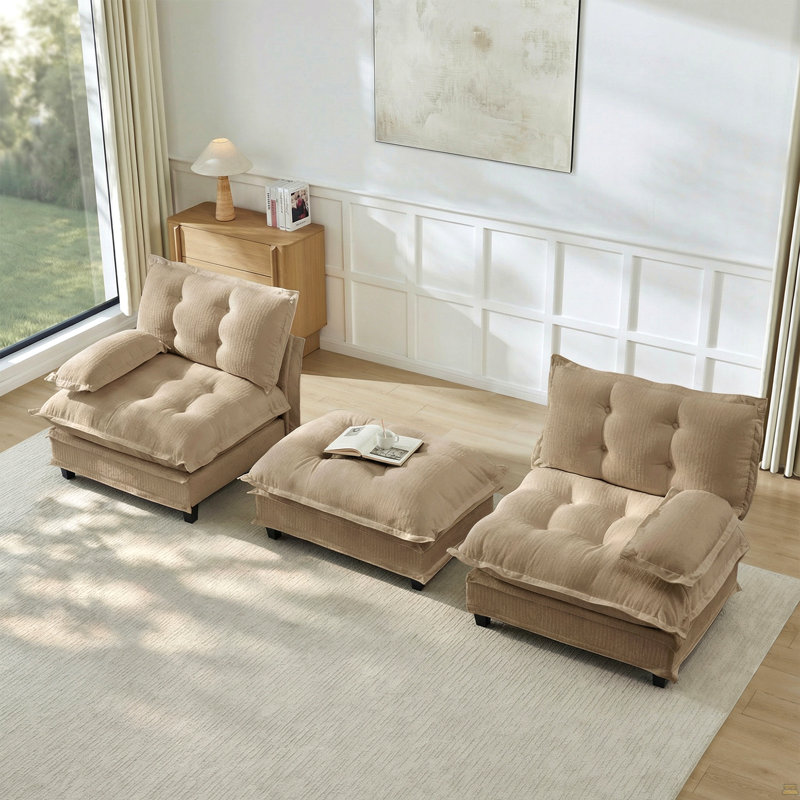 Canapé moderne en L de 77 pouces avec repose-pieds, coussins en chenille à assise profonde, conception modulaire pour le salon et la chambre à coucher, café clair